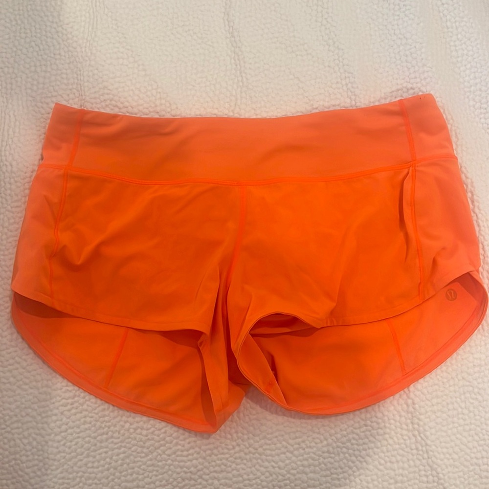 Orange Lululemon Speed Up Shorts